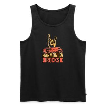Funny Harmonica Player Rocks Harmonica - Männer Premium Bio Tank Top - Schwarz - Vorne - AI Model Male 178 light (178cm)
