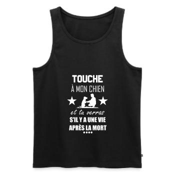Touche à mon chien t-shirt humour cadeau - Débardeur bio Premium Homme - noir - Devant - Michal (187cm)