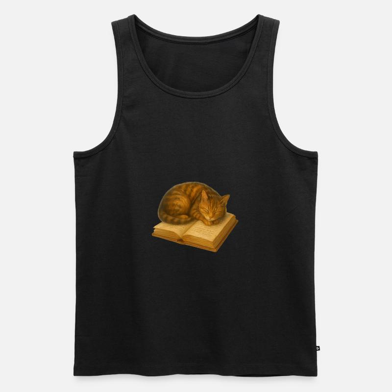 Schlafende Katze auf Buch - Männer Premium Bio Tank Top - Schwarz