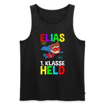 Écolier Elias 1ère année Héros - Débardeur bio Premium Homme - noir - Devant - Michal (187cm)