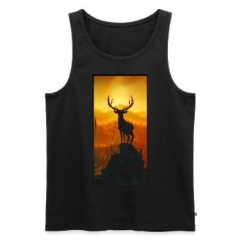 Hirsch auf Berg mit Sicht in Wald - Männer Premium Bio Tank Top - Schwarz - Vorne - AI Model Male 178 light (178cm)