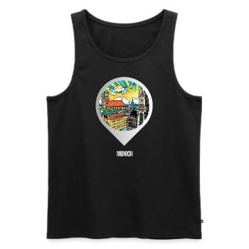 AI design: Munich city beach meets summer flair - Men's Premium Organic Tank Top - black - Front - Michal (187cm)