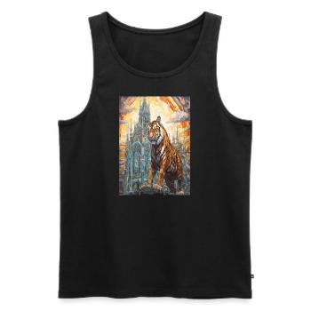 Tiger majestätisch vor Kathedrale - Männer Premium Bio Tank Top - Schwarz - Vorne - AI Model Male 178 light (178cm)