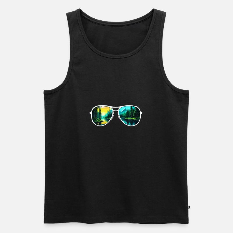 Sonnenbrille / Reflektion / Wald / Spiegelung - Männer Premium Bio Tank Top - Schwarz