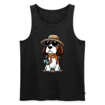 Chien Beagle L’Explorateur - Débardeur bio Premium Homme - noir - Devant - Michal (187cm)