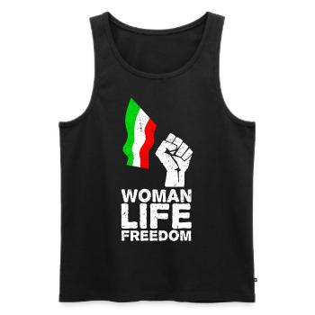 Woman, Life, Freedom | Free Iran! | With flag - Men's Premium Organic Tank Top - black - Front - AI Model Male 178 light (178cm)