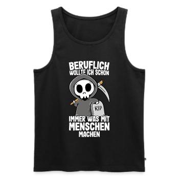 Beruflich wollte ich was mit Menschen Sensenmann - Männer Premium Bio Tank Top - Schwarz - Vorne - AI Model Male 178 light (178cm)