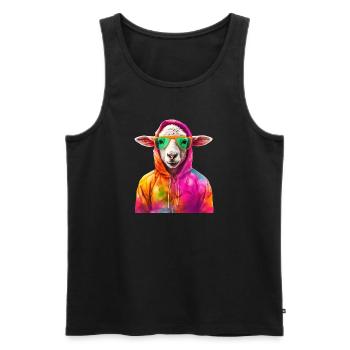 Schaf mit Sonnenbrille Bunt Coole Schaf Waldtier - Männer Premium Bio Tank Top - Schwarz - Vorne - AI Model Male 178 light (178cm)