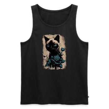Siamkatze mit Blume - Männer Premium Bio Tank Top - Schwarz - Vorne - AI Model Male 178 light (178cm)