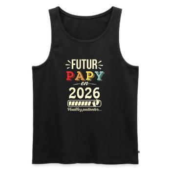 Futur Papy 2026 T-shirt Humoristique Bébé à Venir - Débardeur bio Premium Homme - noir - Devant - AI Model Male 178 light (178cm)