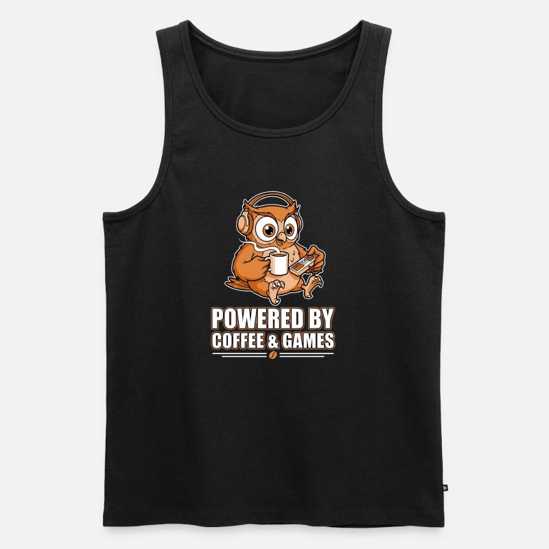 Eule mit Kaffee und Games - Männer Premium Bio Tank Top - Schwarz
