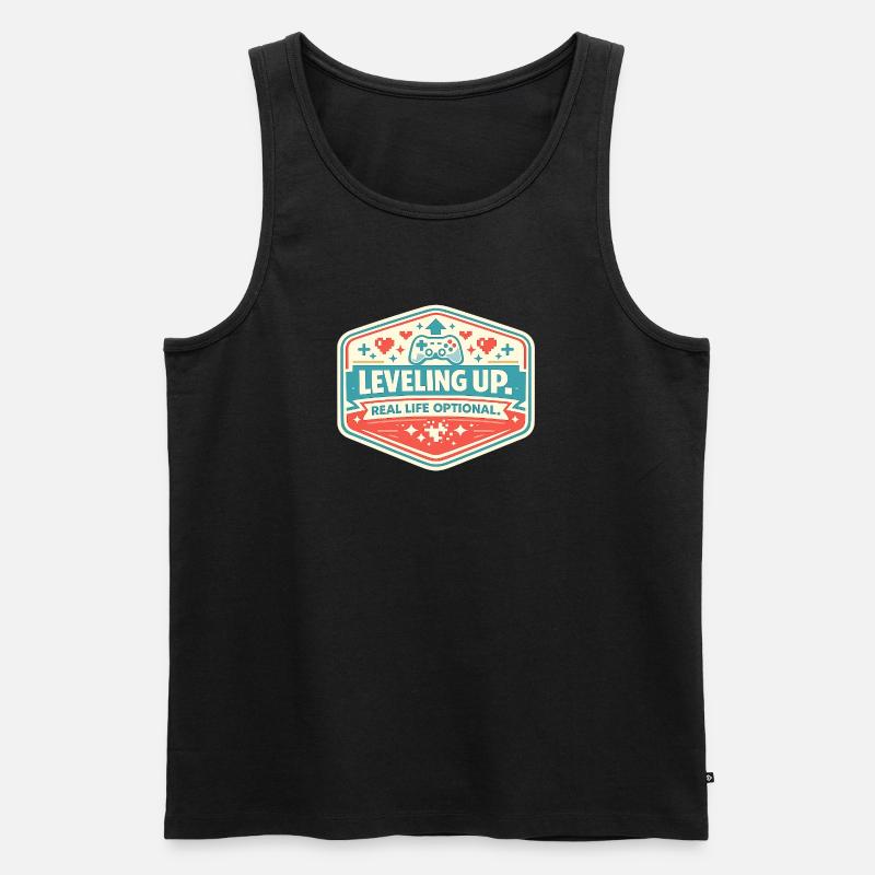 Level Up – Real Life Optional - Männer Premium Bio Tank Top - Schwarz