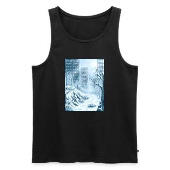Ville bleue hivernale enneigée - Débardeur bio Premium Homme - noir - Devant - AI Model Male 178 light (178cm)