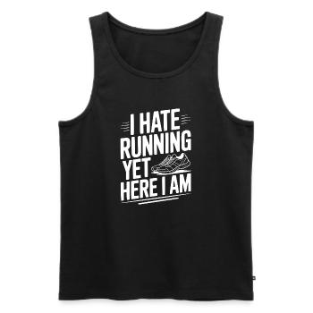Ich hasse das Laufen, und trotzdem bin ich hier. - Männer Premium Bio Tank Top - Schwarz - Vorne - Michal (187cm)