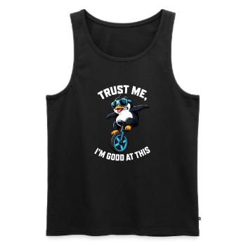 Cooler Pinguin auf Einrad mit Spruch - Männer Premium Bio Tank Top - Schwarz - Vorne - Michal (187cm)