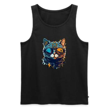 Cool Hipster Pet Cat avec des lunettes de soleil - Débardeur bio Premium Homme - noir - Devant - Michal (187cm)