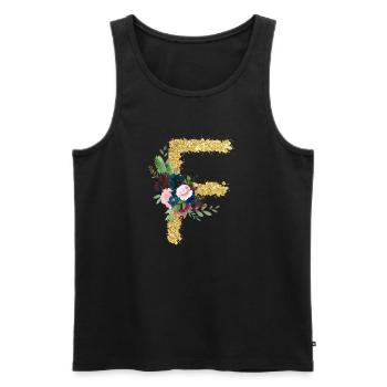 Buchstabe f gold floral - Männer Premium Bio Tank Top - Schwarz - Vorne - AI Model Male 178 light (178cm)