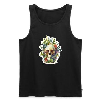 Human Skull & Flowers 12 - Men's Premium Organic Tank Top - black - Front - AI Model Male 178 light (178cm)