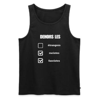 "Dehors les racistes" - Débardeur bio Premium Homme - noir - Devant - AI Model Male 178 light (178cm)