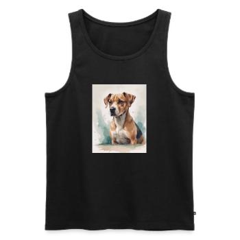 Chien Portrait Aquarelle - Débardeur bio Premium Homme - noir - Devant - AI Model Male 178 light (178cm)