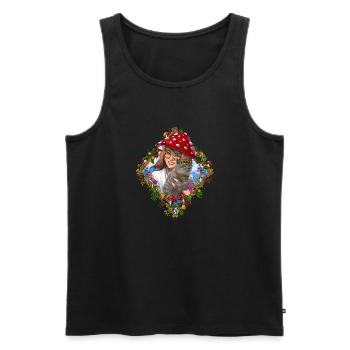 Chat champignon hippie - Débardeur bio Premium Homme - noir - Devant - Michal (187cm)