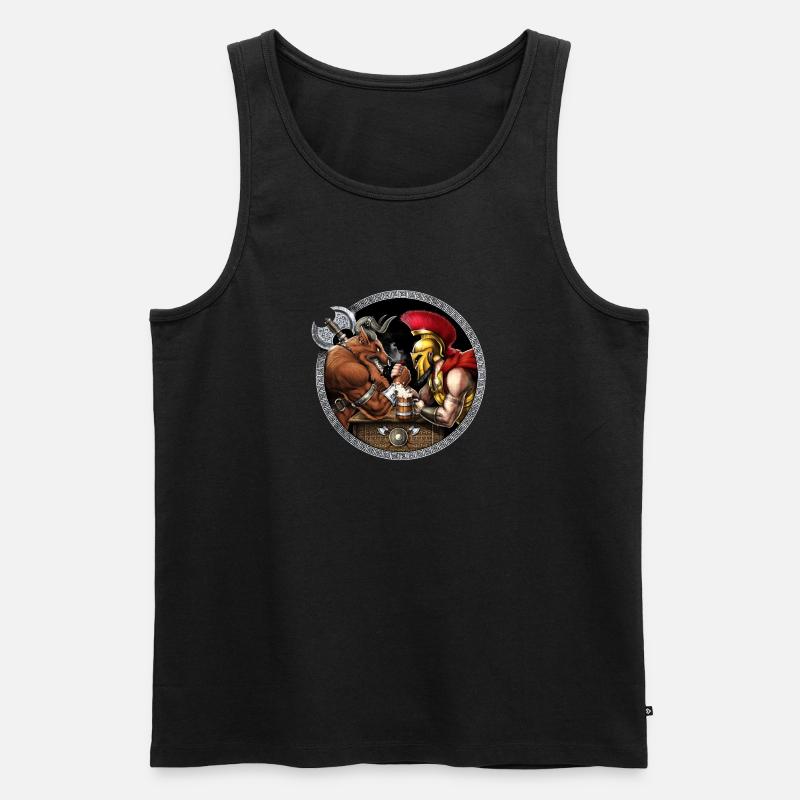 Minotaurus vs Spartanisches Armdrücken - Männer Premium Bio Tank Top - Schwarz