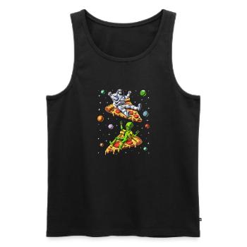 Astronaut And Alien Riding Pizza - Men's Premium Organic Tank Top - black - Front - Michal (187cm)
