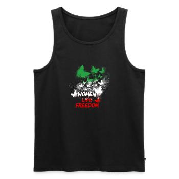women life freedom,freiheit,iran,schmetterlinge - Männer Premium Bio Tank Top - Schwarz - Vorne - Michal (187cm)