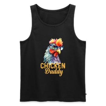 Un drôle de papa poulet avec des lunettes de soleil - Débardeur bio Premium Homme - noir - Devant - Michal (187cm)