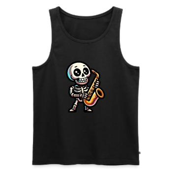 Squelette d’Halloween jouant du saxophone - Débardeur bio Premium Homme - noir - Devant - AI Model Male 178 light (178cm)
