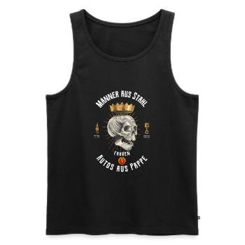 Männer aus Stahl fahren Autos aus Pappe Trabi - Männer Premium Bio Tank Top - Schwarz - Vorne - AI Model Male 178 light (178cm)