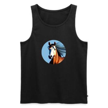 Cheval de sport marron au galop - Débardeur bio Premium Homme - noir - Devant - AI Model Male 178 light (178cm)