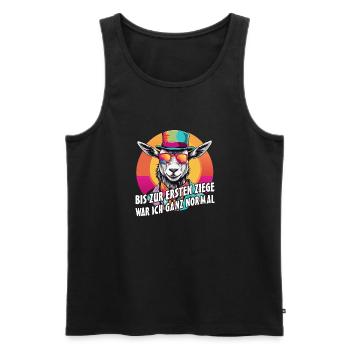 Bis zur ersten Ziege war ich ganz normal - Männer Premium Bio Tank Top - Schwarz - Vorne - AI Model Male 178 light (178cm)
