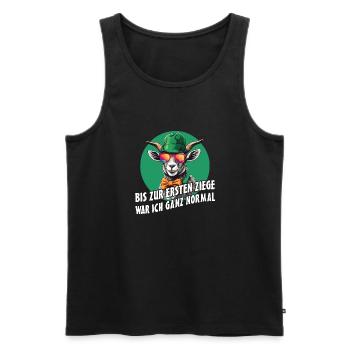 Bis zur ersten Ziege war ich ganz normal - Männer Premium Bio Tank Top - Schwarz - Vorne - AI Model Male 178 light (178cm)