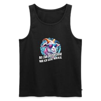 Bis zur ersten Ziege war ich ganz normal - Männer Premium Bio Tank Top - Schwarz - Vorne - AI Model Male 178 light (178cm)