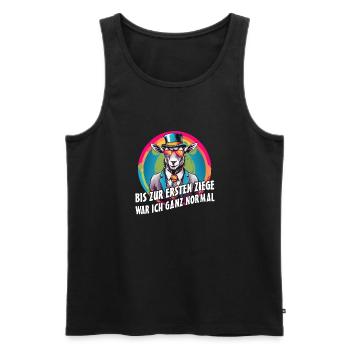 Bis zur ersten Ziege war ich ganz normal - Männer Premium Bio Tank Top - Schwarz - Vorne - AI Model Male 178 light (178cm)