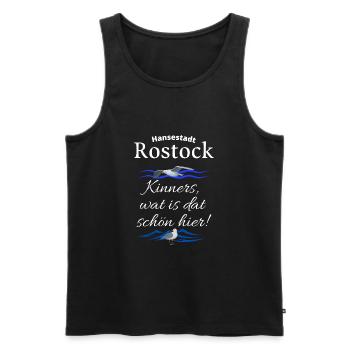 Rostock Hansestadt Ostsee Urlaubs Spruch mit Möwe - Männer Premium Bio Tank Top - Schwarz - Vorne - Michal (187cm)