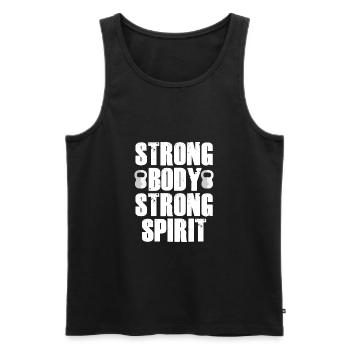 strong body strong spirit - Men's Premium Organic Tank Top - black - Front - AI Model Male 178 light (178cm)