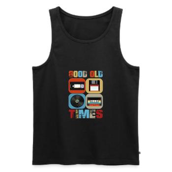 good old times - retro vhs, vinyl, floppy disc - Männer Premium Bio Tank Top - Schwarz - Vorne - AI Model Male 178 light (178cm)
