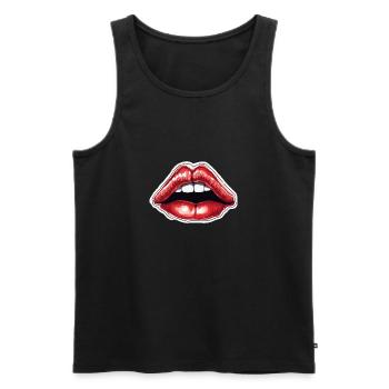Bouche / Lèvres / Dents / Langue / Sourire / Baiser - Débardeur bio Premium Homme - noir - Devant - Michal (187cm)