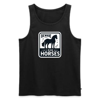 Vorsicht, ich reite Pferde - Männer Premium Bio Tank Top - Schwarz - Vorne - AI Model Male 178 light (178cm)