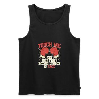 Touch Me and Your First Boxing Lesson is Free - Débardeur bio Premium Homme - noir - Devant - Michal (187cm)