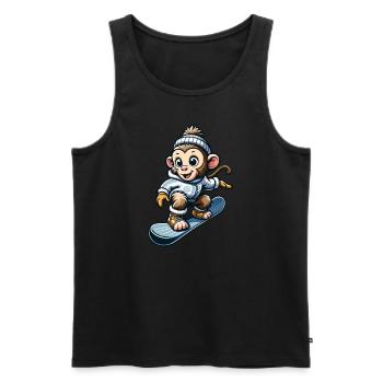 Schimpanse auf Snowboard Winter Wintersport - Männer Premium Bio Tank Top - Schwarz - Vorne - Michal (187cm)