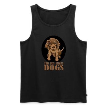 Boy Trains Dogs Süßes Zitat von Pet Obedience - Männer Premium Bio Tank Top - Schwarz - Vorne - Michal (187cm)