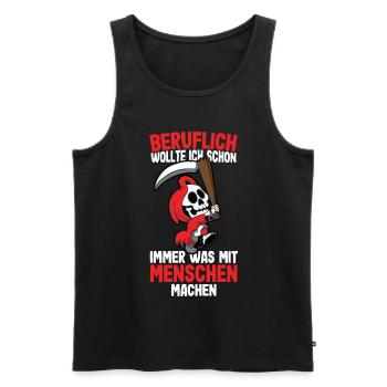 Beruflich wollte ich was mit Menschen Sensenmann - Männer Premium Bio Tank Top - Schwarz - Vorne - AI Model Male 178 light (178cm)