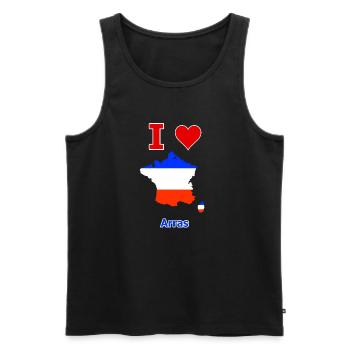 Carte du drapeau de la France avec la ville d’Arras - Débardeur bio Premium Homme - noir - Devant - AI Model Male 178 light (178cm)