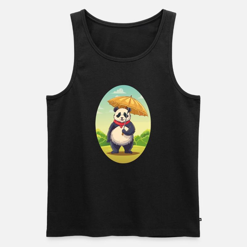 Charmanter Panda mit Regenschirm - Männer Premium Bio Tank Top - Schwarz