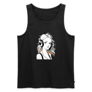 Musik Frau Mädchen Kopfhoerer Rave Geschenkidee - Männer Premium Bio Tank Top - Schwarz - Vorne - AI Model Male 178 light (178cm)