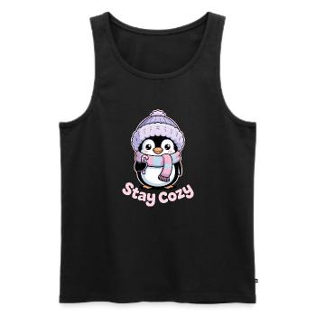 Penguin Stay Cozy - Cute Winter Motif - Men's Premium Organic Tank Top - black - Front - Michal (187cm)