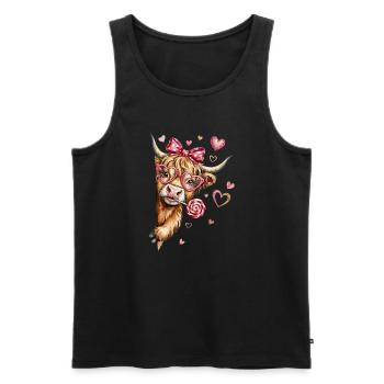 Verliebtes Hochlandrind mit Herzbrille und Lolli - Männer Premium Bio Tank Top - Schwarz - Vorne - AI Model Male 178 light (178cm)
